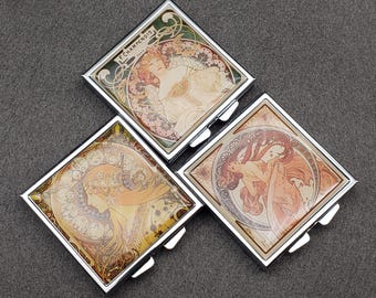 Mucha Art Nouveau Mini Metal Box: Watercolor, Medicine, Earring Storage