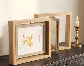Rotating Photo Frame, Double Sided Picture Frame, Natural Wood Desktop Display, Home & Office Decor, Gift for Family