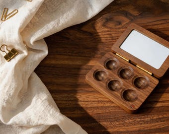 Watercolor Palette, Artist Paint Mixing Tray, Walnut Wood 6-Well Palette, Plein Air Sketching Tool, Gift for Artist
