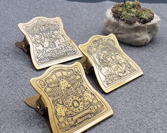 Brass Memo Clip, Vintage Desk Accessory, Anime Bunny Bear Metal Clip, Note & Photo Holder, Gift for Stationery Lovers
