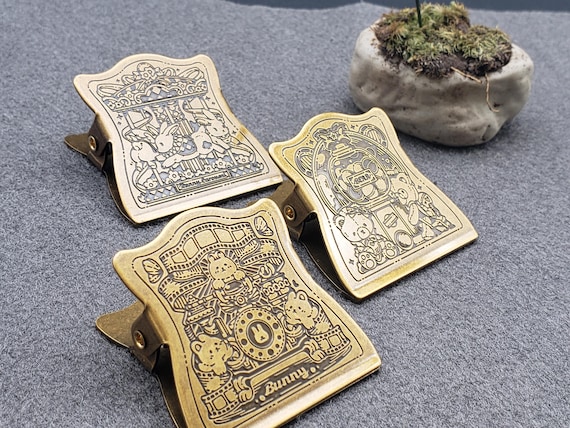 Brass Memo Clip, Vintage Desk Accessory, Anime Bunny Bear Metal Clip, Note & Photo Holder, Gift for Stationery Lovers
