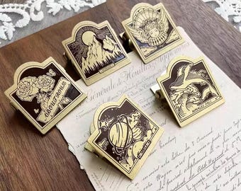 Watercolor Brass Clip: Angel, Rose, Mountain, Whale, Planet Designs
