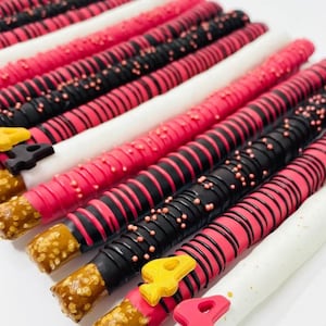 Custom Chocolate Dipped Pretzel Rods (Dozen), Chocolate Covered Pretzel Rods, Party Favors, Bridal & Baby Shower Favors, Birthday Gifts