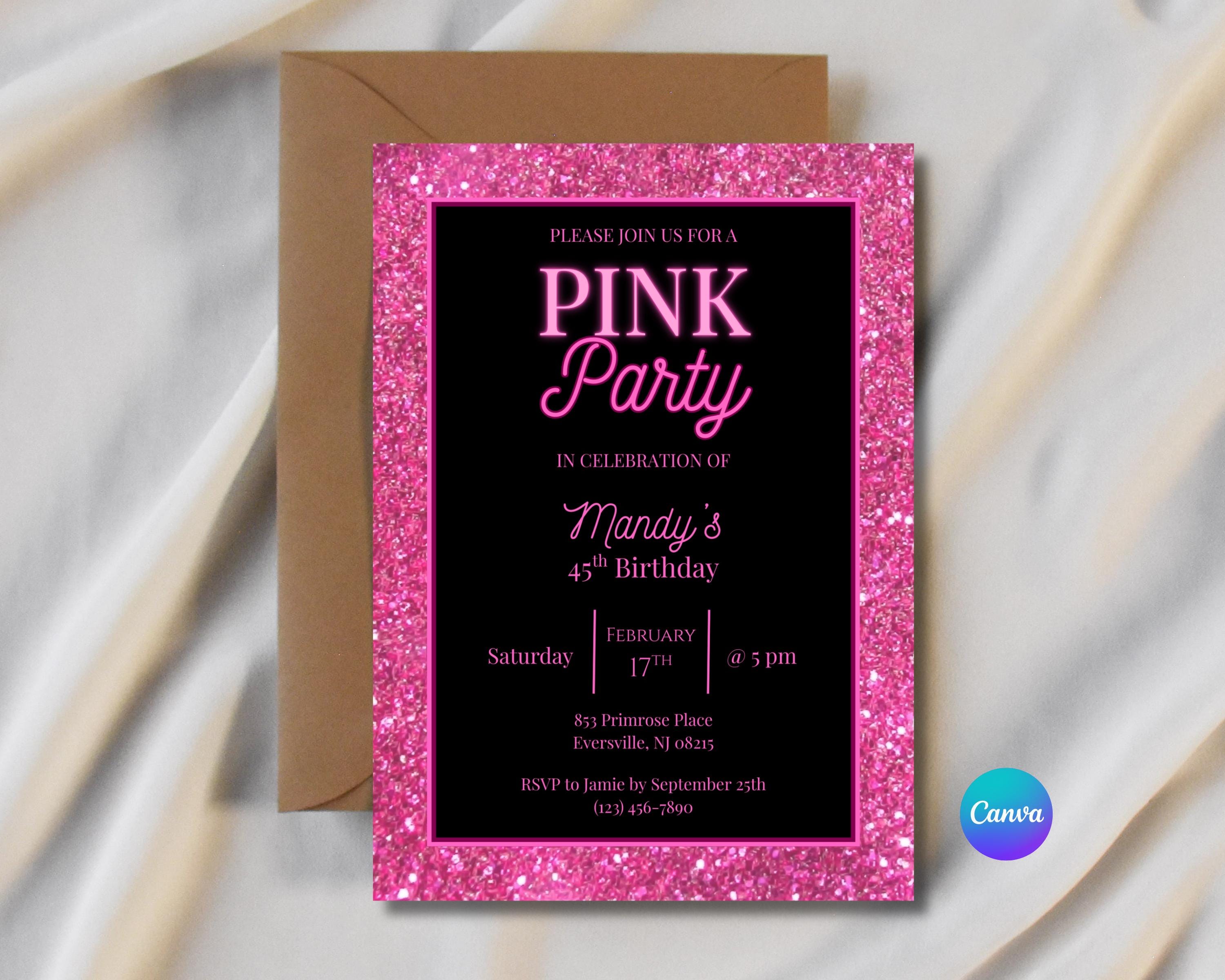 Pink Invitations Pink Party Invitation, Birthday Party, Pink Glitter, 5x7, Digital File ...