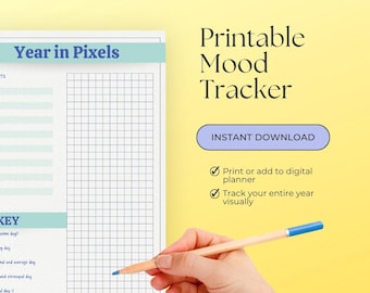 Year in Pixels Mood Tracker | Printable Mood Chart | Mental Health Digital Download
