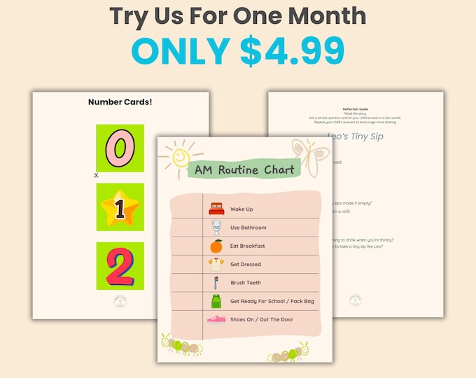 Preschool Printable Bundle | Numbers 0–2, Routines, Storytime Reflection | Routine Charts | Ages 3–4 | Digital Download