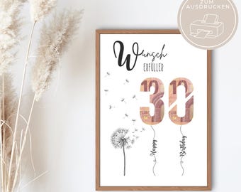 Wish-fulfiller | Cash gift for 30th birthday | Birthday gift | Digital download | Printable | Last-minute | Birthday gift