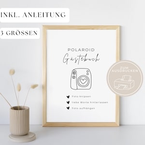Instrucciones para el libro de visitas Polaroid | Letrero para el libro de visitas | Instax | Álbum de fotos de boda | Blanco y negro | Descarga instantánea en PDF | Imprimible