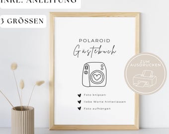 Polaroid Gästebuch Anleitung | Foto Gästebuch Schild | Instax | Fotobuch Hochzeit |schwarz weiß | Sofortdownload PDF | ausdruckbar