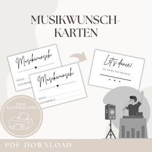 Cartes de demande de musique de mariage | Cartes DJ | Noir et blanc | Modèle de demande de musique | Demande de chanson de mariage | Téléchargement instantané en PDF | Imprimable