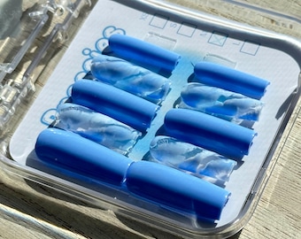 Blue Marble Print Custom Press On False Nails, Gel Nails, Handmade press on nails