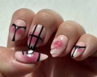 Choso jjk, jujutsu kaisen Press On Nails, False Anime Gel X Almond Short Medium Custom Nail Art Luxury Nails, Nail Art Cartoon Nails
