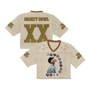 Chris Brown Breezy Bowl XX Crop Top Football Jersey, Full Mesh Gold Glitter Text Shirt Custom Name Number Concert Outfit Fan Gift Ships Fast