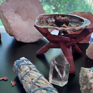 Energy Cleansing Smudge Set | Wildcrafted White Sage | Abalone Shell | Tripod | Charcoal Rose Petals | Spiritual Gift Box | Mindful |