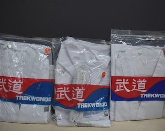 Lot of 3 New Taekwondo Uniforms - White Dobok Sets with Belts - Sizes 3/170 and 4/180 - New in Packaging