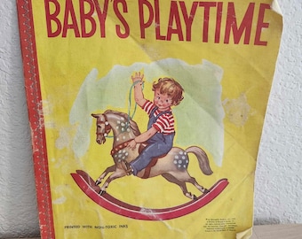 Vintage 1956 BABYS PLAYTIME Cloth Baby Book by McLoughlin Brothers Inc USA retro