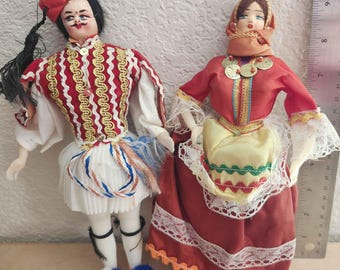 GUC Pair of Vintage Greek Dolls in Traditional Folk Clothing - Art Costumes