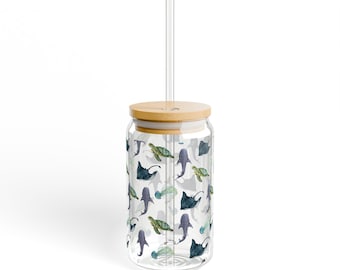Ocean Lover Sipper Glass: Coastal Sea Life Drinkware, 16oz