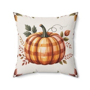 Watercolor Pumpkin Plaid Pillow Cover: Fall Farmhouse Cushion