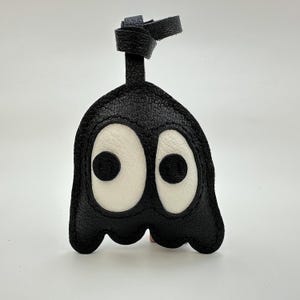 Leather Pac-man Bag Charm, Handmade Ghost Charm, Cute Ghost