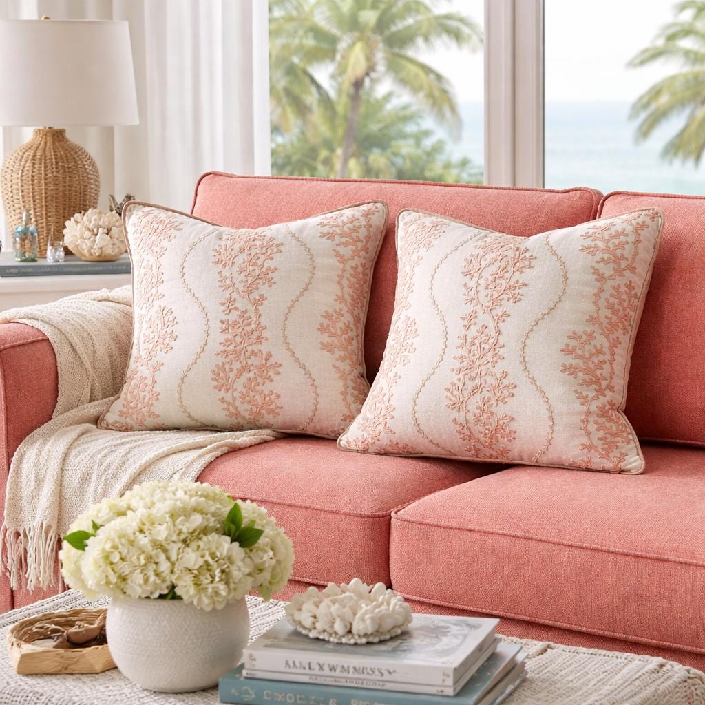 Linen coral pillow cover - Etsy 日本
