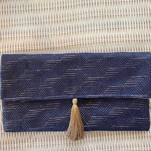 Blue and silver parquet print clutch. Reversible! textured velvet inside or out! Perfect size clutch for evening on the town.