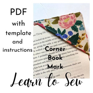 Book Mark PDF Pattern with detailed instructions and template, Sew the original Corner Bookmark digital download