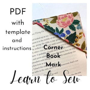 Book Mark PDF Pattern with detailed instructions and template, Sew the original Corner Bookmark digital download