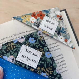 Corner Bookmark, You are So Loved, Valentine Bookmark, Fabric Bookmark, Gift under 10, Gift for reader, valentine for a book lover image 2