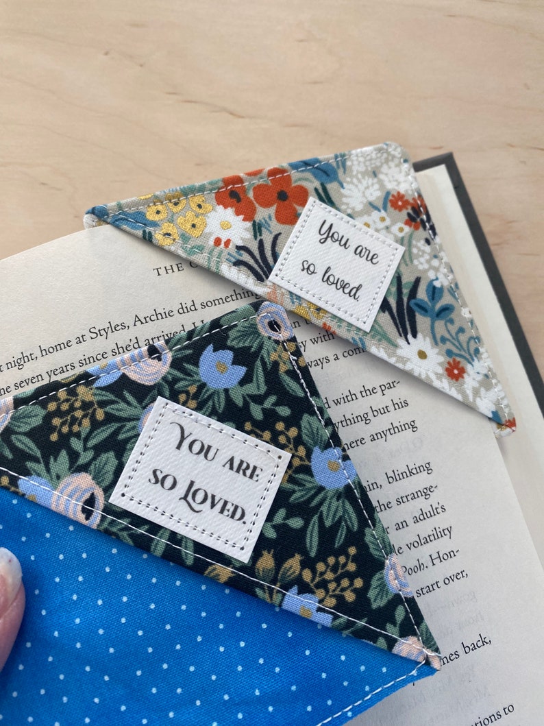 Corner Bookmark, You are So Loved, Valentine Bookmark, Fabric Bookmark, Gift under 10, Gift for reader, valentine for a book lover image 2