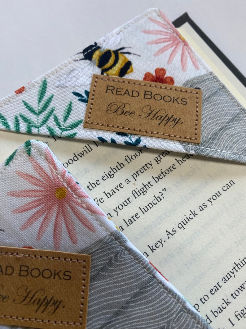 Corner Bookmark, Read Books, Bee Happy, Fabric Bookmark, small gift for Mothers Day, present for moms who like to read, bee bookmark image 9