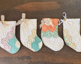 Handmade Mini Christmas Stocking: Upcycled Quilted Decor, stocking ornament