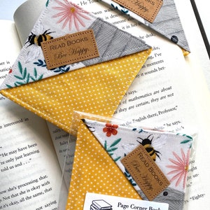 Corner Bookmark, Read Books, Bee Happy, Fabric Bookmark, small gift for Mothers Day, present for moms who like to read, bee bookmark image 2