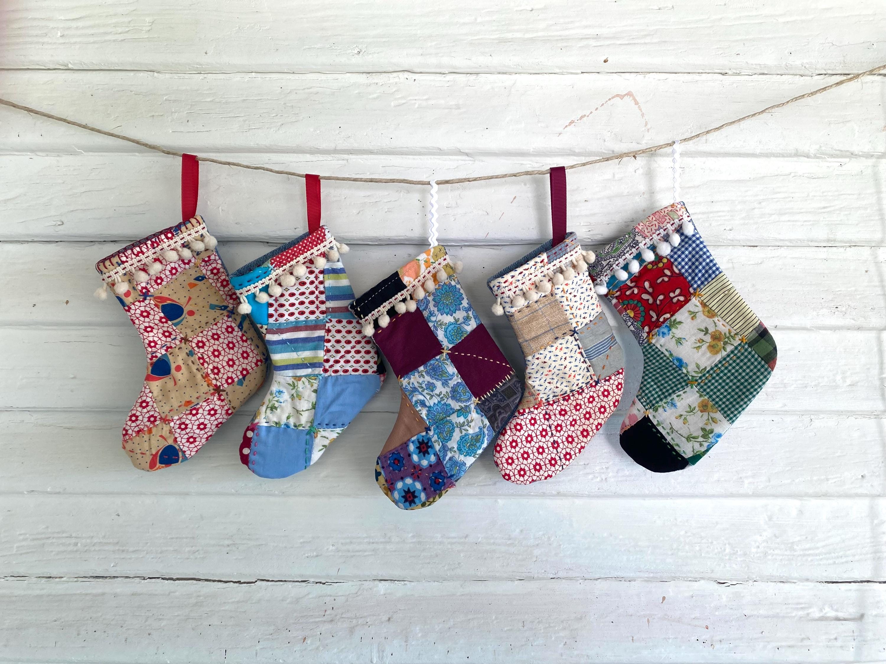 Mini Christmas Stocking, Upcycled Quilted Stocking