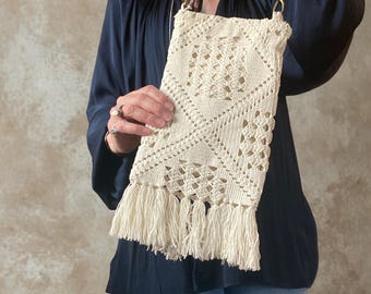 Fringed Crochet Shoulder Bag, Upcycled Vintage Bedspread, Boho Style