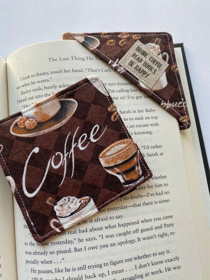 Corner Bookmark, Drink Coffee, Read Books, Be Happy, Fabric Bookmark, Gift under 10, Gift for reader, Gift for coffee lover, present image 7