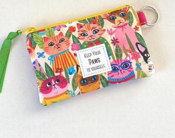 Cat Credit Card Case, keyring ID holder bag, zipper pouch, cat mom gift, cat lover gift, pouch for money or AirPods