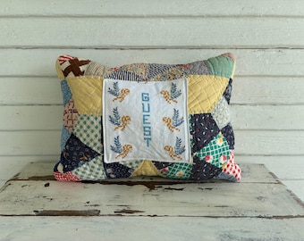 Upcycled Quilt Accent Pillow, Guest, Shabby Chic Decor