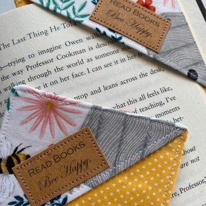 Corner Bookmark, Read Books, Bee Happy, Fabric Bookmark, small gift for Mothers Day, present for moms who like to read, bee bookmark image 4