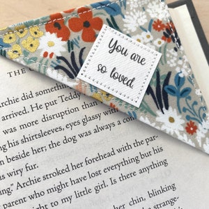 Corner Bookmark, You are So Loved, Valentine Bookmark, Fabric Bookmark, Gift under 10, Gift for reader, valentine for a book lover image 5