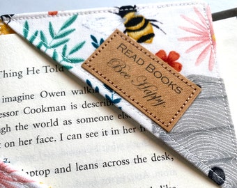 Corner Bookmark, Read Books, Bee Happy, Fabric Bookmark, small gift for Mother’s Day, present for moms who like to read, bee bookmark