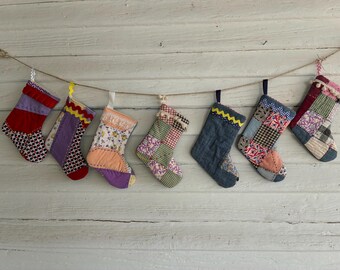 Handmade Mini Christmas Stocking: Upcycled Quilted Decor