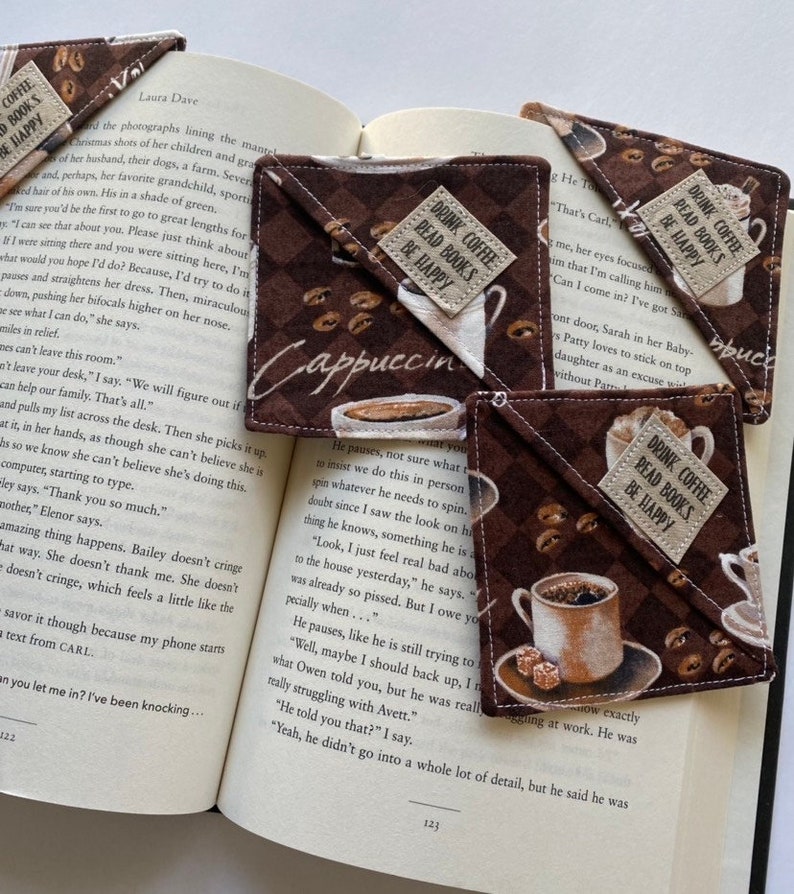 Corner Bookmark, Drink Coffee, Read Books, Be Happy, Fabric Bookmark, Gift under 10, Gift for reader, Gift for coffee lover, present image 6