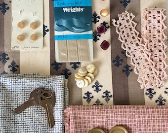 Vintage Fabric & Lace Scrap Bundle: Tea Stained Ecru Sewing Collage Supplies