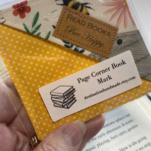 Corner Bookmark, Read Books, Bee Happy, Fabric Bookmark, small gift for Mothers Day, present for moms who like to read, bee bookmark image 5