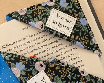 Corner Bookmark, You are So Loved, Valentine Bookmark, Fabric Bookmark, Gift under 10, Gift for reader, valentine for a book lover