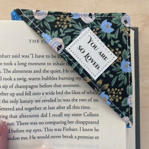 Corner Bookmark, You are So Loved, Valentine Bookmark, Fabric Bookmark, Gift under 10, Gift for reader, valentine for a book lover image 4