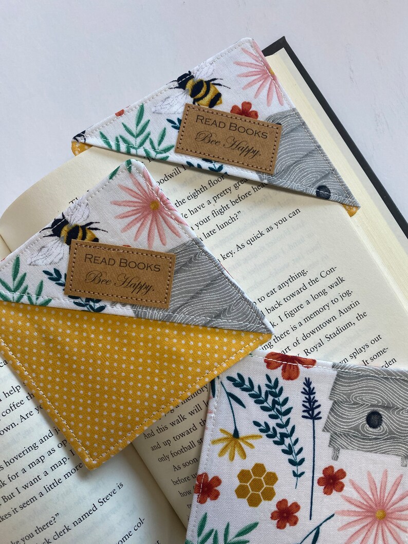 Corner Bookmark, Read Books, Bee Happy, Fabric Bookmark, small gift for Mothers Day, present for moms who like to read, bee bookmark image 8