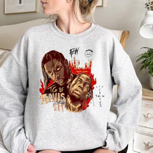 Travis Scott Graphic Sweatshirt, Rapper Fan Art Shirt, Hip Hop Streetwear Crewneck, Cactus Jack Pullover, Concert Outfit Top