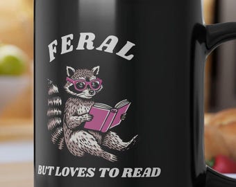 Lesebecher mit Waschbärmotiv, Geschenk für Bücherliebhaber, Keramik-Kaffeebecher